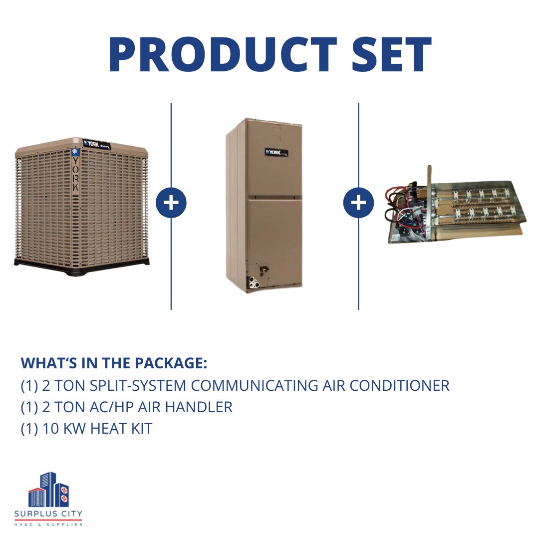 2 TON 20 SEER COMMUNICATING AIR CONDITIONER AND 2 TON COMMUNICATING AIR HANDLER WITH 10 KW HEAT KIT, 208-230/60/1