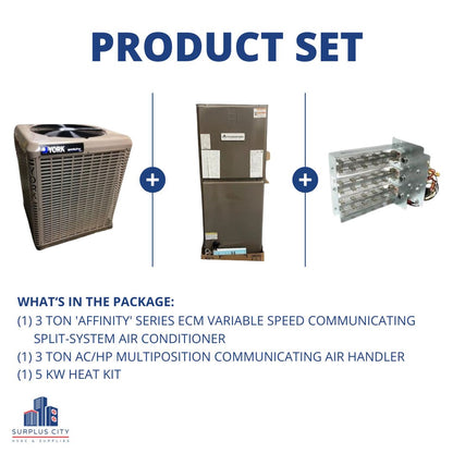 3 TON 20 SEER COMMUNICATING AIR CONDITIONER AND 3 TON COMMUNICATING AIR HANDLER WITH 5 KW HEAT KIT, 208-230/60/1