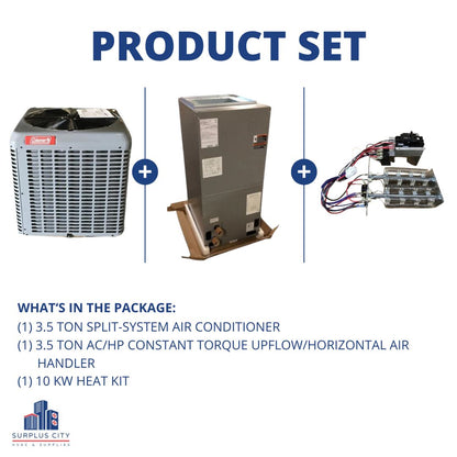 3.5 TON 13 SEER AIR CONDITIONER AND 3.5 TON AIR HANDLER WITH 10 KW HEAT KIT, 208-230/60/1