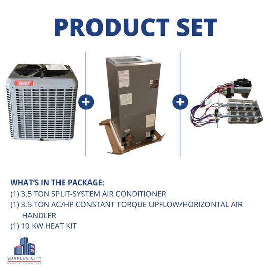 3.5 TON 13 SEER AIR CONDITIONER AND 3.5 TON AIR HANDLER WITH 10 KW HEAT KIT, 208-230/60/1