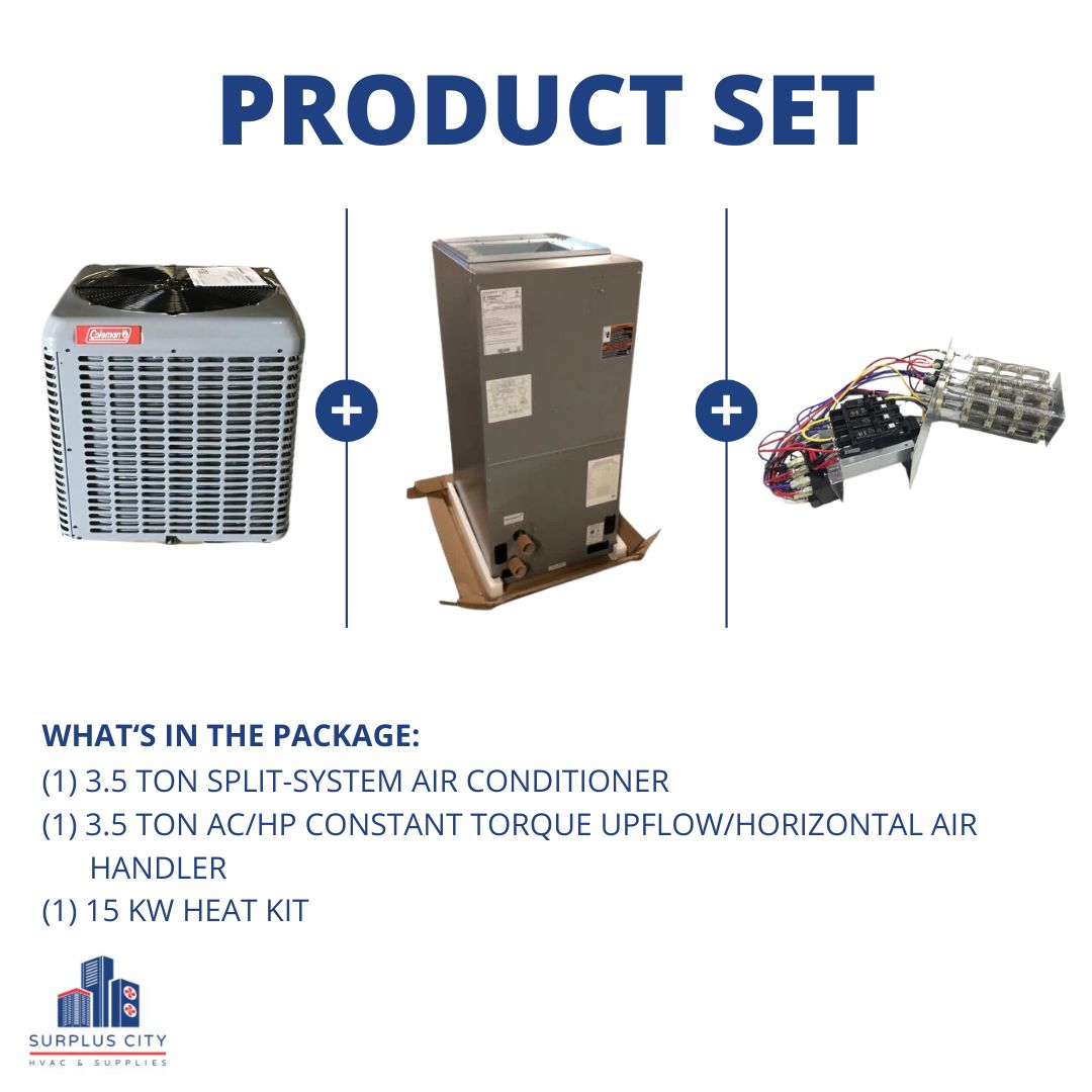 3.5 TON 13 SEER AIR CONDITIONER AND 3.5 TON AIR HANDLER WITH 15 KW HEAT KIT, 208-230/60/1