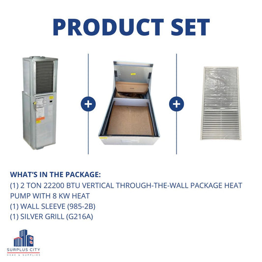 2 TON VERTICAL THROUGH-THE-WALL PACKAGE HEAT PUMP WITH 8 KW HEAT 208-230/60/1 R-410A EER 11, **INCLUDES WALL SLEEVE AND GRILL**