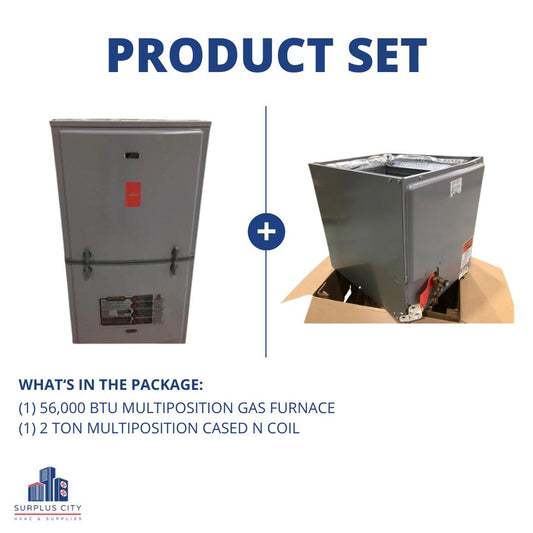 56000 BTU Single-stage Multiposition Gas Furnace 92% and 2 Ton Multiposition coil