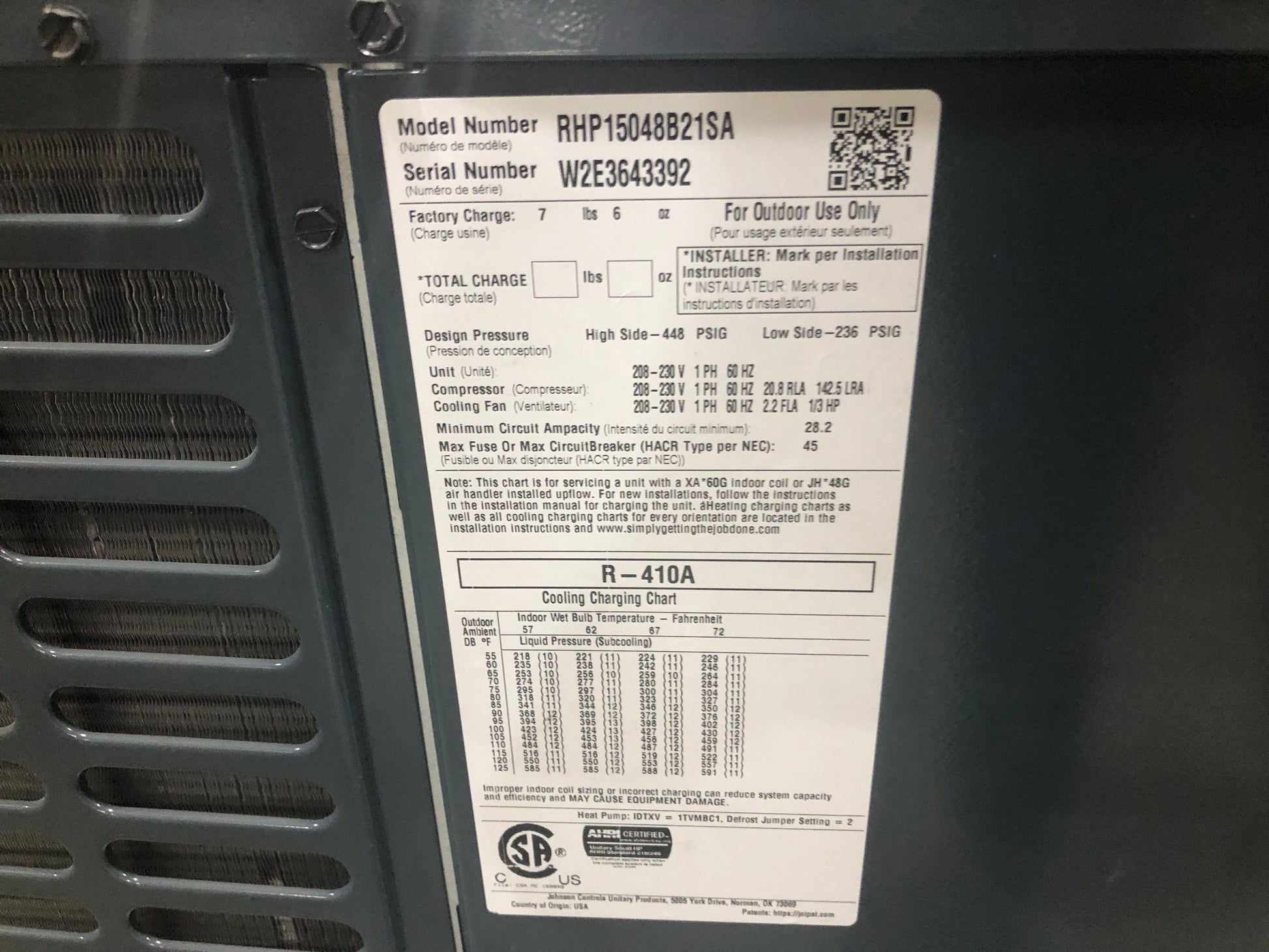 4 TON SPLIT-SYSTEM HEAT PUMP 208-230/60/1 R410A 15.2 SEER2