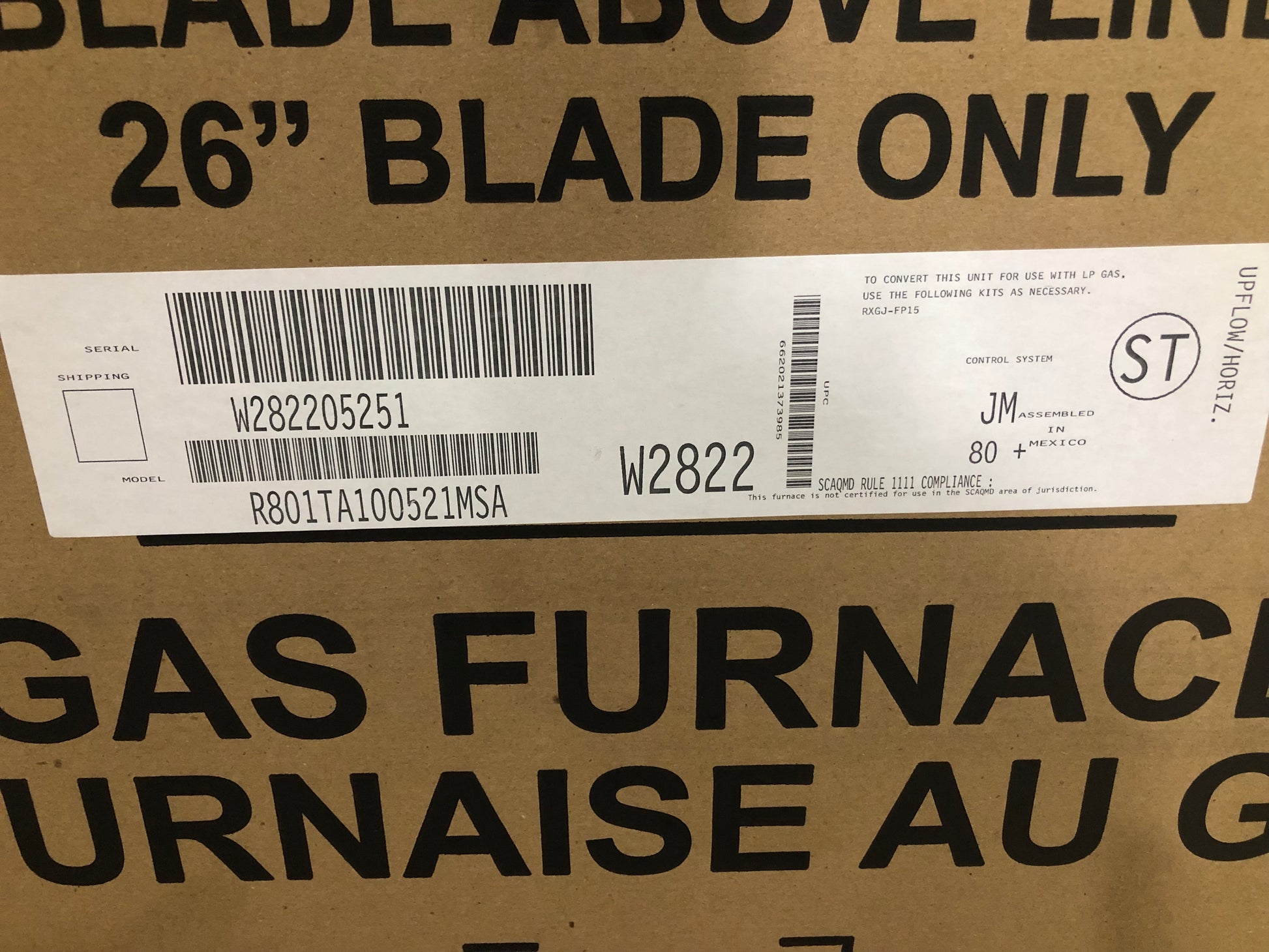 100,000 BTU "ACHIEVER PLUS" SERIES UPFLOW/HORIZONTAL NATURAL GAS FURNACE 80% 115/60/1 CFM 1850