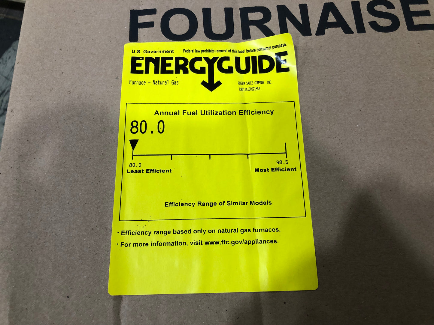 100,000 BTU "ACHIEVER PLUS" SERIES UPFLOW/HORIZONTAL NATURAL GAS FURNACE 80% 115/60/1 CFM 1850