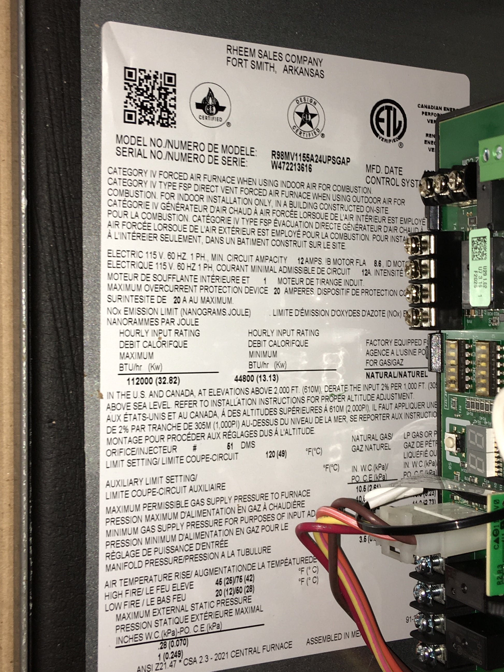 115,000 BTU MODULATING COMMUNICATING TWO-STAGE UPFLOW ECM VARIABLE SPEED GAS FURNACE 98% AFUE 115/60/1 CFM: 1750