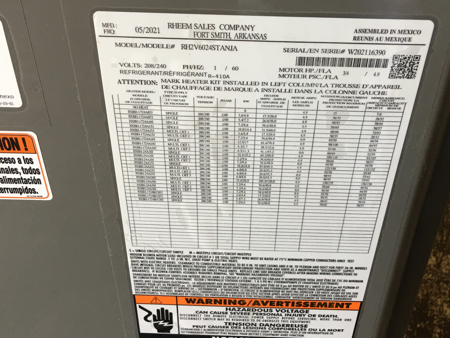 5 TON MULTI POSITION TWO-STAGE COMFORT CONTROL SYSTEM AIR HANDLER /W ECM MOTOR 208-240/60/1 R410A CFM 1400-1800