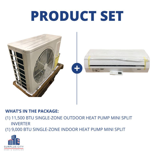 9,000 Btu Single-Zone Heat Pump Mini Split Inverter Set, 17 Seer 208-230/60/1 R-410A