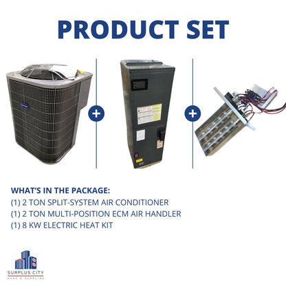 2 Ton 14.3 SEER2 Air Conditioner and 2 Ton Air Handler With 8 Kw heat kit, 208-230/60/1