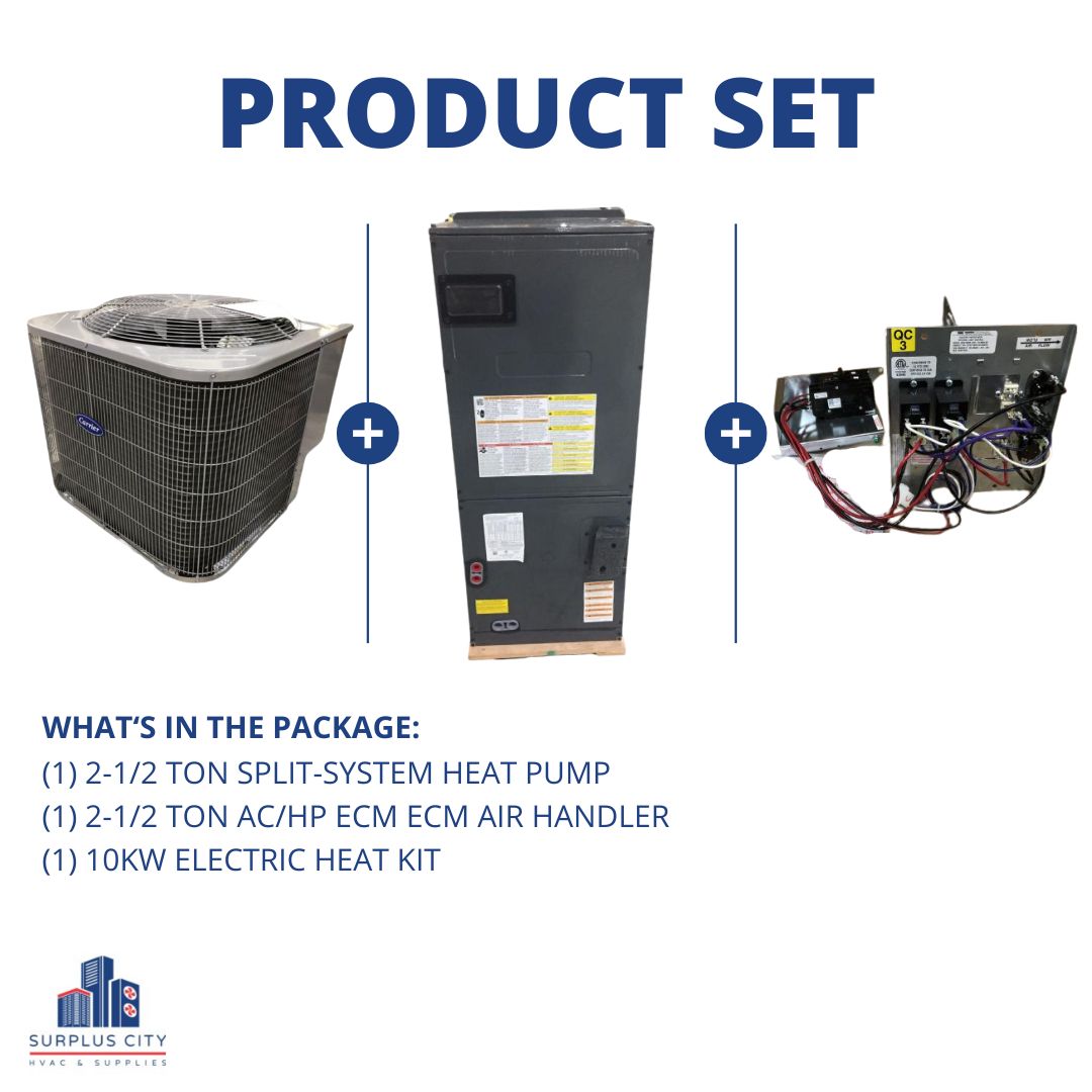 2.5 Ton 15.2 SEER2 Heat Pump and 2.5 Ton Air Handler with 10 Kw heat kit, 208-230/60/1