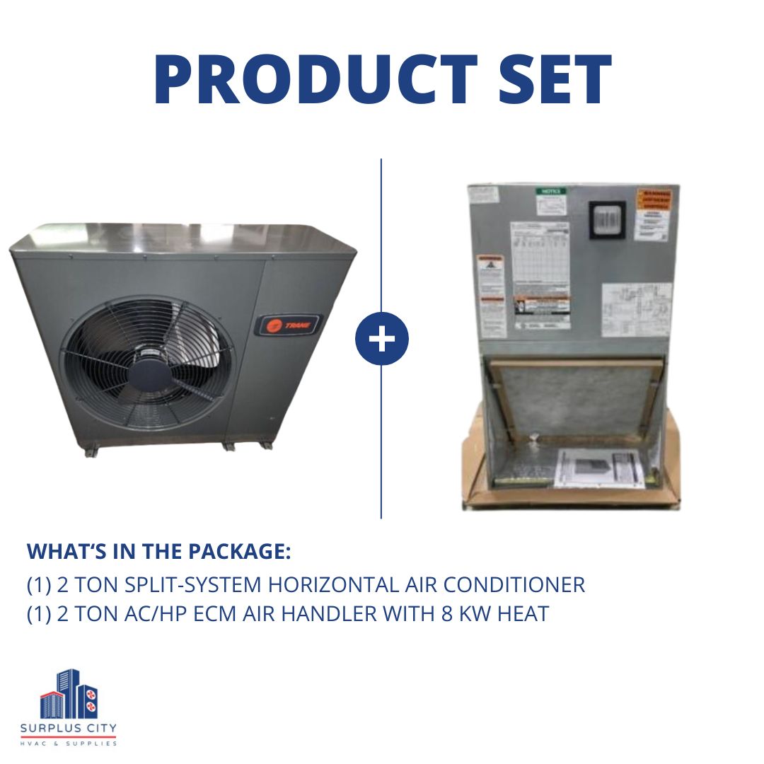 2 Ton 16 SEER Horizontal Air Conditioner and 2 Ton Wall mount Air Handler with 8 Kw heat kit, 208-230/60/1