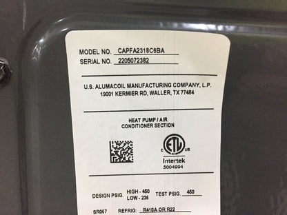 2 Ton AC/HP Upflow/Downflow Cased ''A'' Coil, R-22 / R-410A CFM 1500