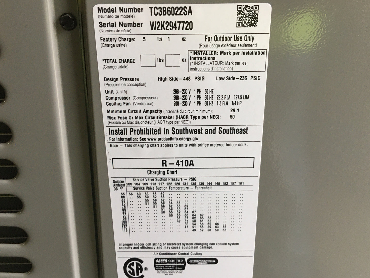 5 TON SPLIT-SYSTEM AIR CONDITIONER 208-230/60/1 R410A 13 SEER