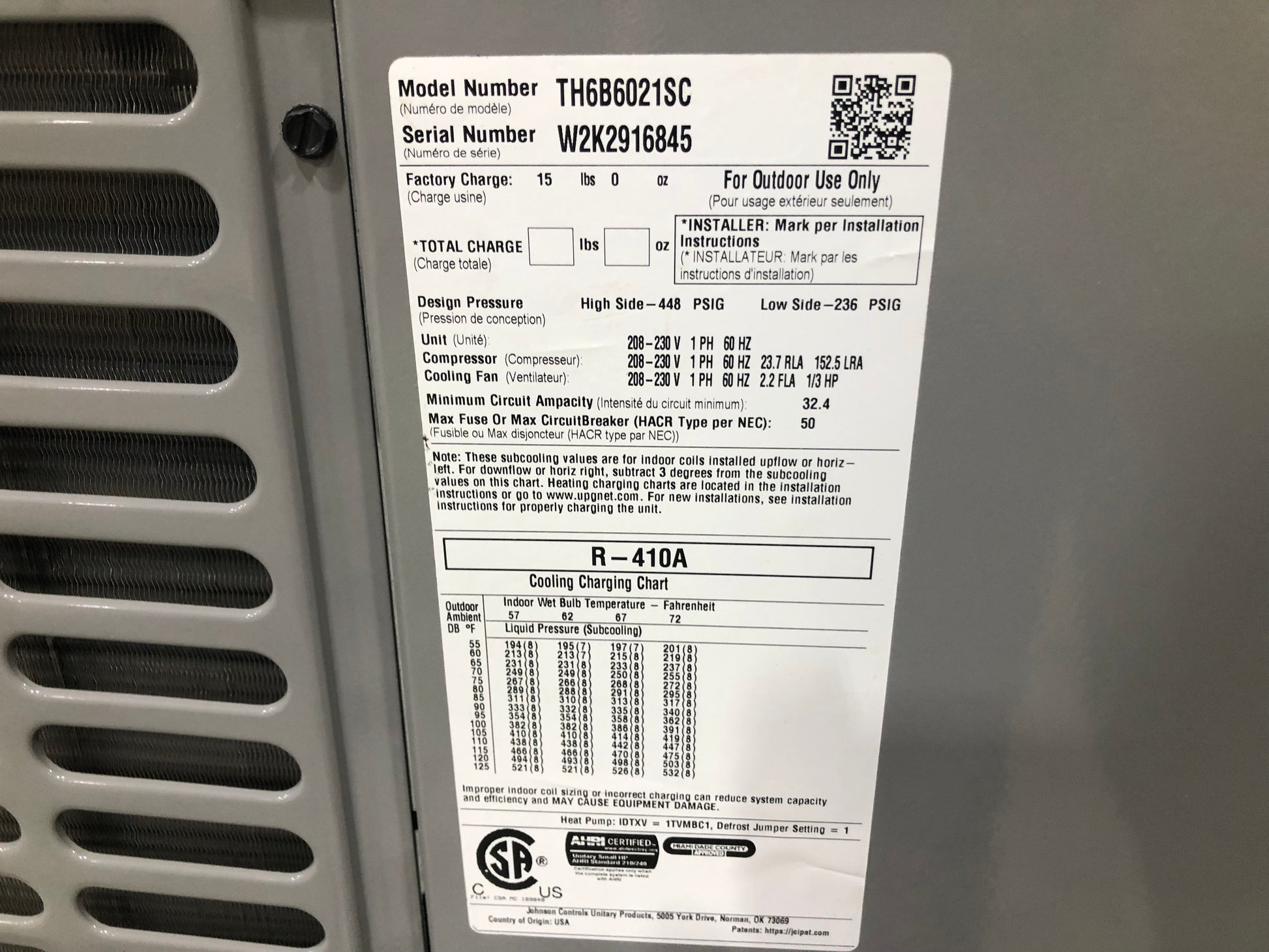 5 TON SPLIT-SYSTEM  HEAT PUMP 208-230/60/1 R410A 16 SEER