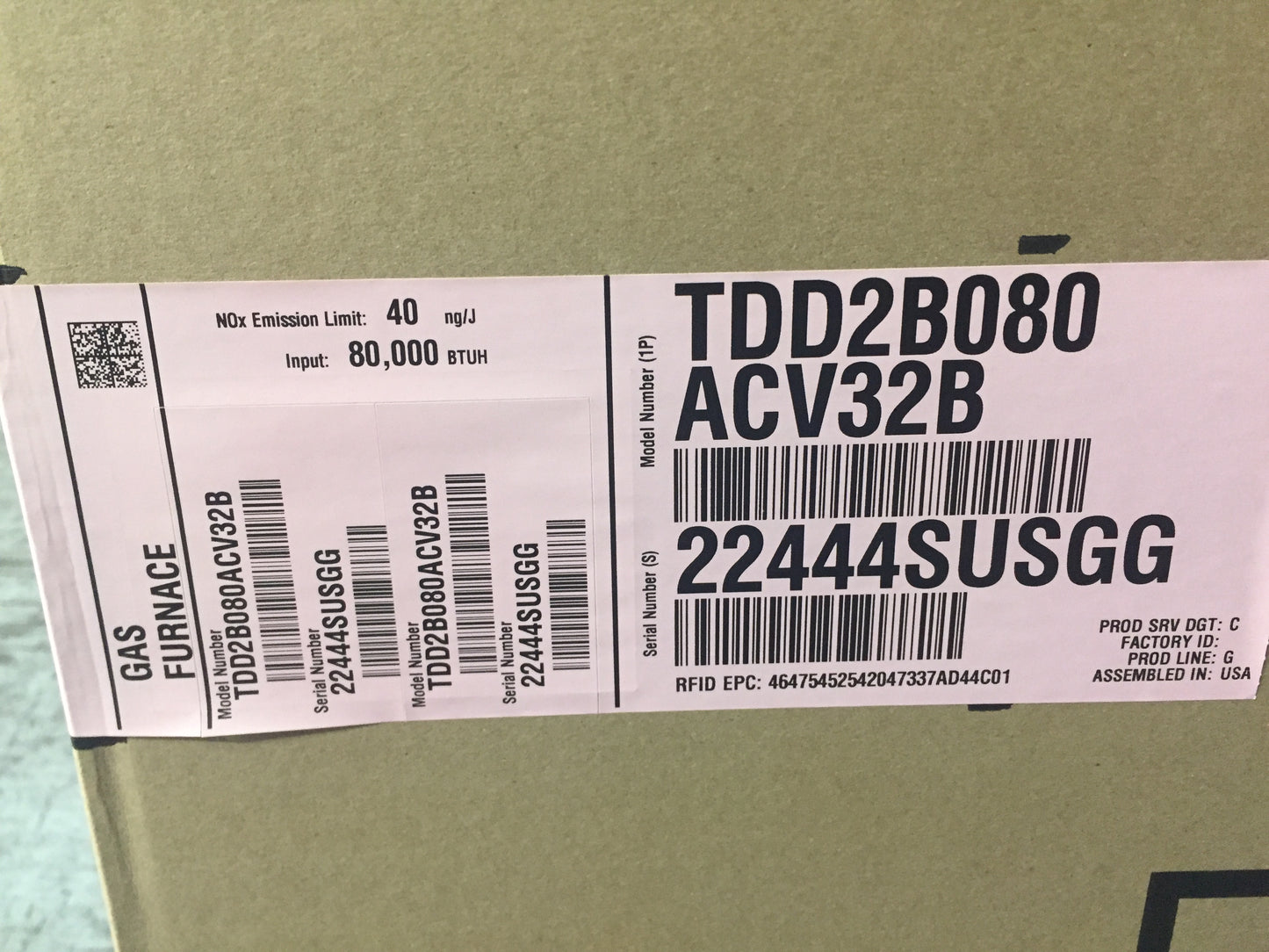 80,000 BTU TWO STAGE DOWNFLOW/HORIZONTAL ECM COMMUNICATING NATURAL GAS FURNACE, 80% AFUE 115/60/1 CFM:1200