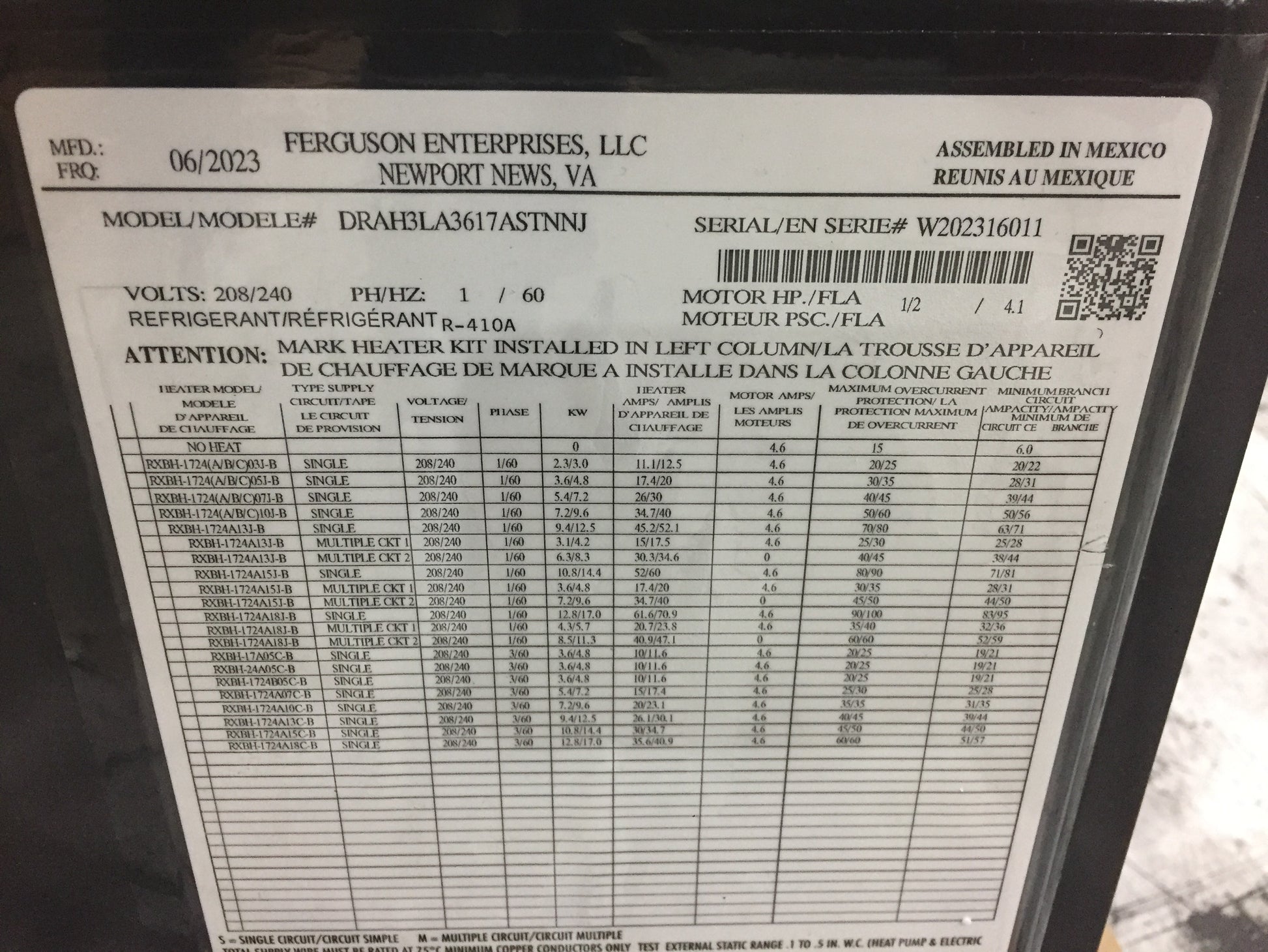 3 Ton Communicating Compatible AC/HP ECM Air Handler 208-240/60/1 R-410A CFM 1125 16 SEER2