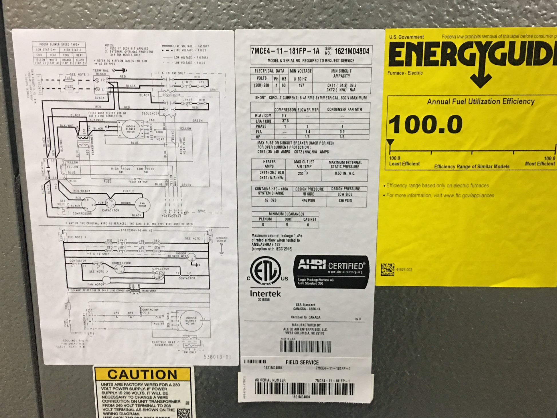 1.5 Ton Magic Pak Air Conditioning Packaged Unit With 7KW Electric Heat, 11 EER, 208-230/60/1, R410A