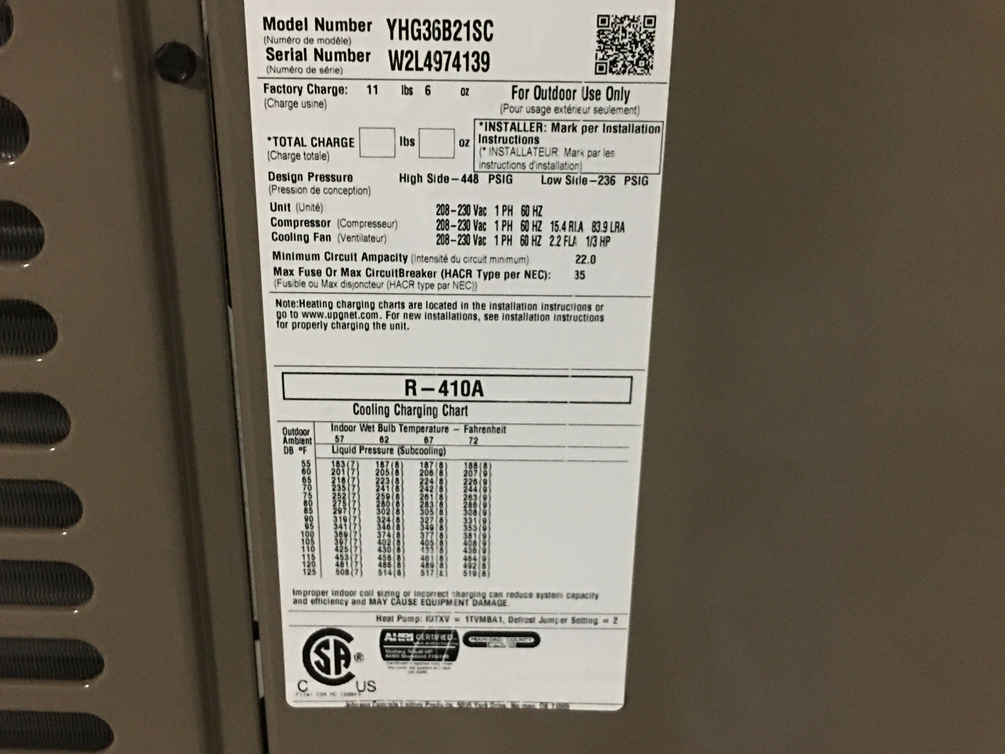 3 TON SPLIT SYSTEM HEAT PUMP, 16 SEER, 208/230-60-1, R410A