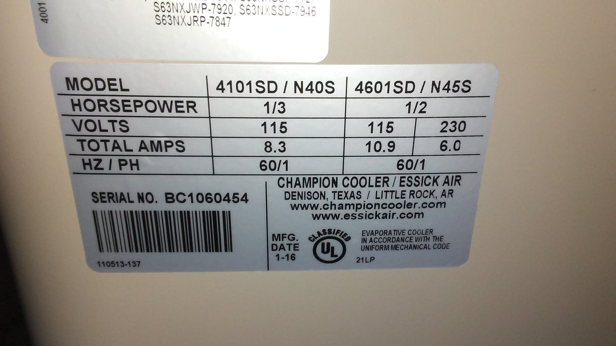 Enfriador evaporativo de 4000 a 4500 CFM