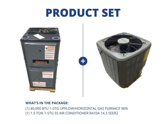40,000 BTU 1-Stg Up/Horz ECM Gas Furnace 96% with 1.5 Ton 1-Stg SS Air Conditioner R410A 14.3 SEER2
