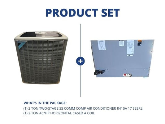 2 Ton Two-Stage SS Comm Comp Air Conditioner R410A 17 SEER2 with 2 Ton AC/HP Horizontal Cased A Coil