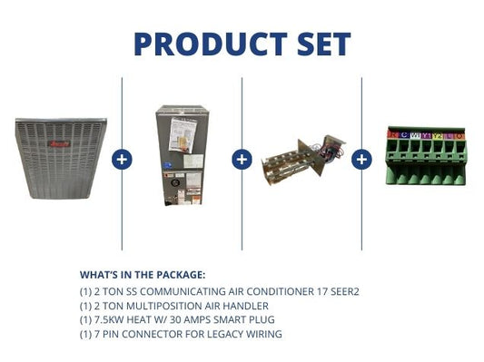 2 Ton SS Comm AC 17 SEER2, 2 Ton Multi Air Handler, 7.5Kw Heat w/30A Smart Plug and 7 Pin Connector