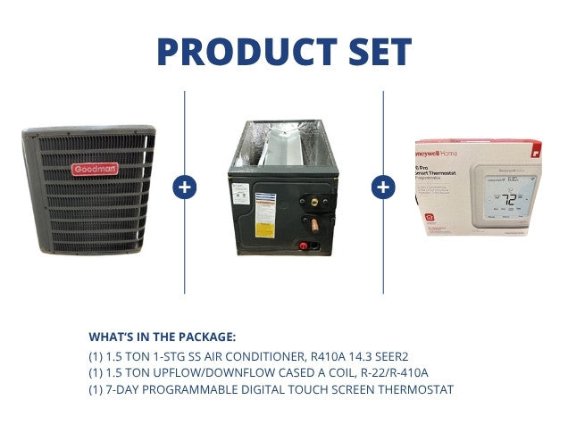 1.5 Ton 1-Stg SS AC R-410A 14.3 SEER2 with 1.5 Ton Up/Down Cased A Coil with Programmable Thermostat