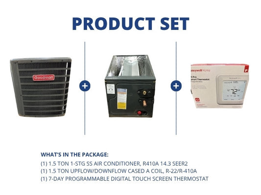 1.5 Ton 1-Stg SS AC R-410A 14.3 SEER2 with 1.5 Ton Up/Down Cased A Coil with Programmable Thermostat