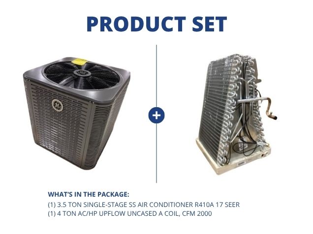 3.5 Ton 1-Stage SS Air Conditioner R410A 17 SEER with 4 Ton AC/HP Upflow Uncased A Coil, CFM 2000