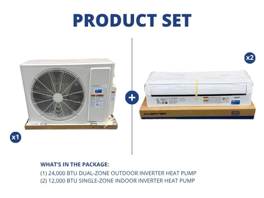 24,000 BTU Dual-Zone Inverter Heat Pump Mini Split Set, 19 SEER2 208-230/60/1 R-32