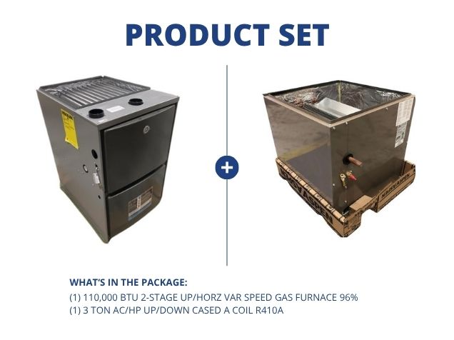 110,000 BTU 2-Stage Up/Horz ECM Var Speed Gas Furnace 96% and 3 Ton AC/HP Up/Down Cased A Coil R410A