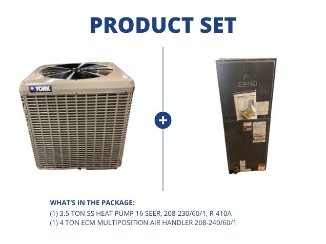 3.5 Ton SS Heat Pump 16 SEER 208-230/60/1 R410A and 4 Ton ECM Multiposition Air Handler 208-240/60/1
