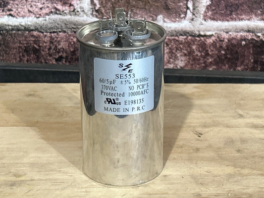 370 Vac, 60+5MFD 50/60 Hz, Round Capacitor