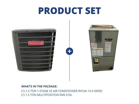 1.5 Ton 1-Stg SS Air Conditioner 208-230/60/1 R-410A 14.3 SEER2 and 1.5 Ton  Multiposition Fan Coil