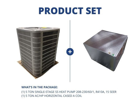 5 Ton Single-Stage SS Heat Pump 208-230/60/1, R410A, 15 SEER and 5 Ton AC/HP Horizontal Cased A Coil