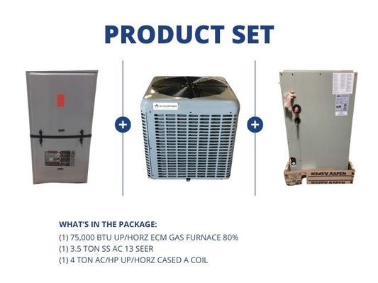 75,000 BTU Up/Horz ECM Gas Furnace 80%, 3.5 Ton SS AC 13 SEER with 4 Ton AC/HP Up/Horz Cased A Coil