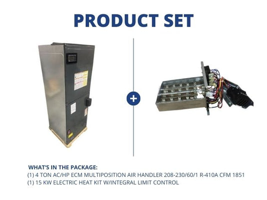 4 Ton ECM Multi Air Handler R-410A CFM 1851 and 15 kW Electric Heat Kit w/Integral Limit Control