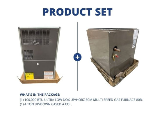 100,000 BTU Ultra Low NOx Up/Horz ECM Multi Speed Gas Furnace 80% and 4 Ton Up/Down Cased A Coil