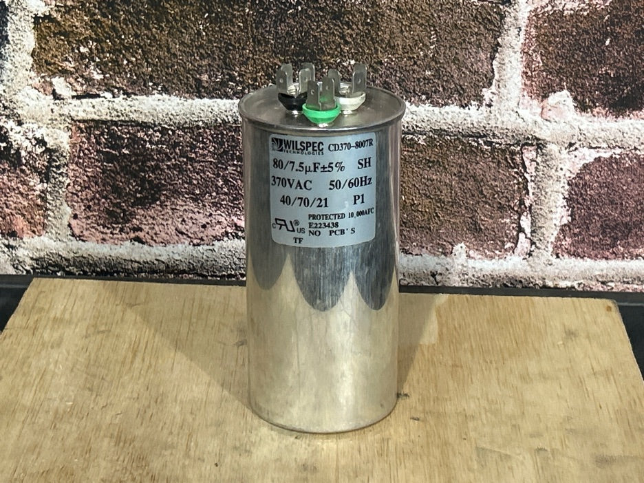 370 Vac, 80+7.5MFD 50/60 Hz, Round Capacitor