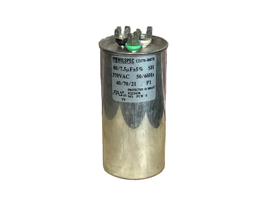 370 Vac, 80+7.5MFD 50/60 Hz, Round Capacitor