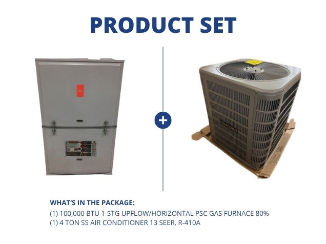 100,000 BTU 1-Stg Upflow/Horizontal ECM Gas Furnace 80% and 4 Ton SS Air Conditioner 13 SEER, R-410A