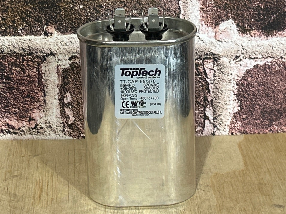 370 Vac, 55MFD 50/60 Hz, Oval Capacitor