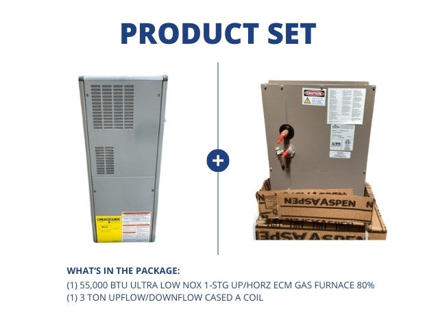 55,000 BTU Ultra Low NOx 1-Stg Up/Horz ECM Gas Furnace 80% with 3 Ton Upflow/Downflow Cased A Coil