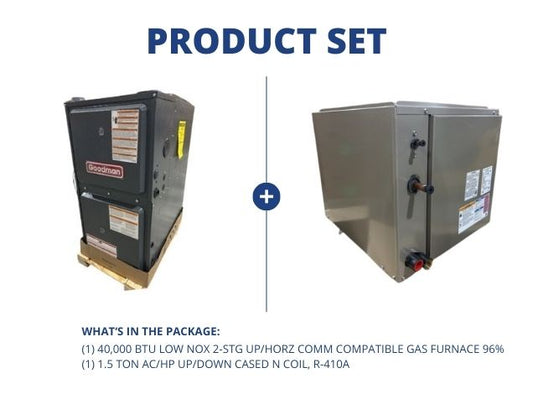 40,000 BTU Low NOx Up/Horz Comm Comp Gas Furnace 96% with 1.5 Ton AC/HP Up/Down Cased N Coil, R410A