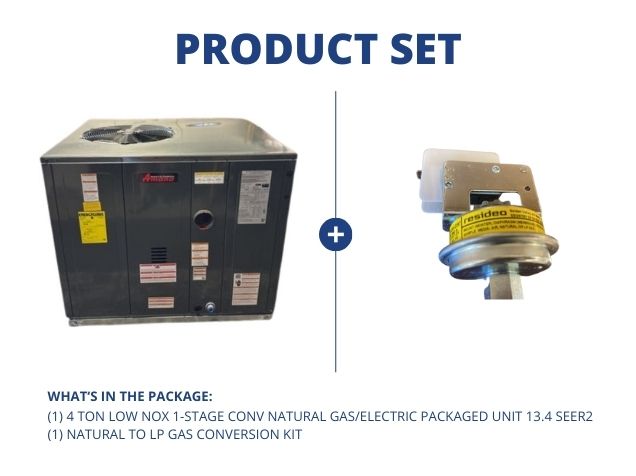 4 Ton Low NOx Single-Stage Convertible Natural Gas/Electric Packaged Unit 13.4 SEER2 and Propane Kit