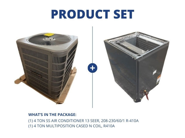 4 Ton SS Air Conditioner 13 SEER, 208-230/60/1 R-410A with 4 Ton Multiposition Cased N Coil, R410A