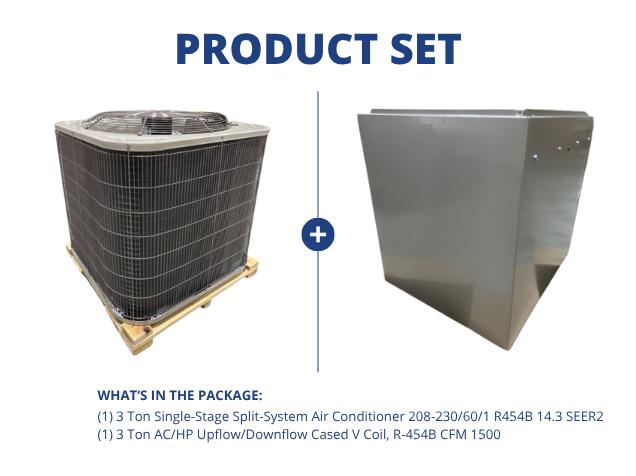 3 Ton Split-System Air Conditioner 208-230/60/1, 14.3 SEER2 with 3 Ton Cased Up/Down V Coil, R-454B
