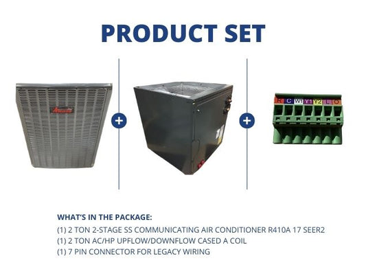 2 Ton 2-Stage SS Communicating AC R410A 17 SEER2, 2 Ton AC/HP Up/Down Cased A Coil, 7 Pin Connector