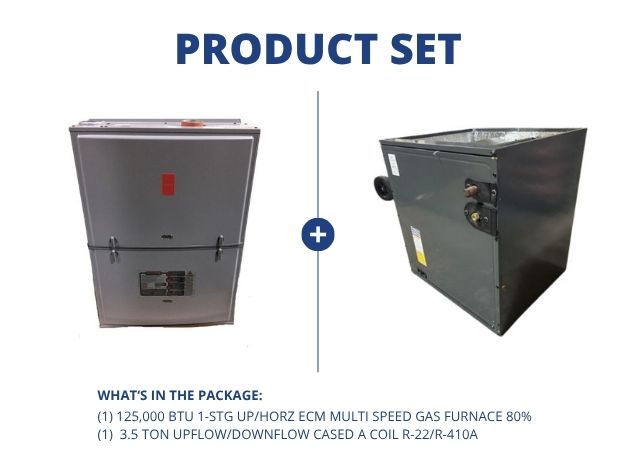 125,000 BTU 1-Stg Up/Horz ECM Multi Speed Gas Furnace 80% and 3.5 Ton Up/Down Cased A Coil R22/R410A